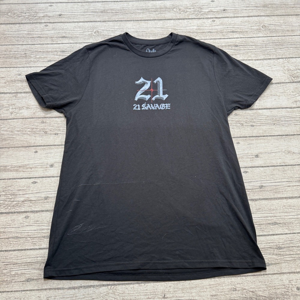 21 Savage T-Shirt Men's Large Black Graphic Short Sleeve Hip Hop Rap Streetwear